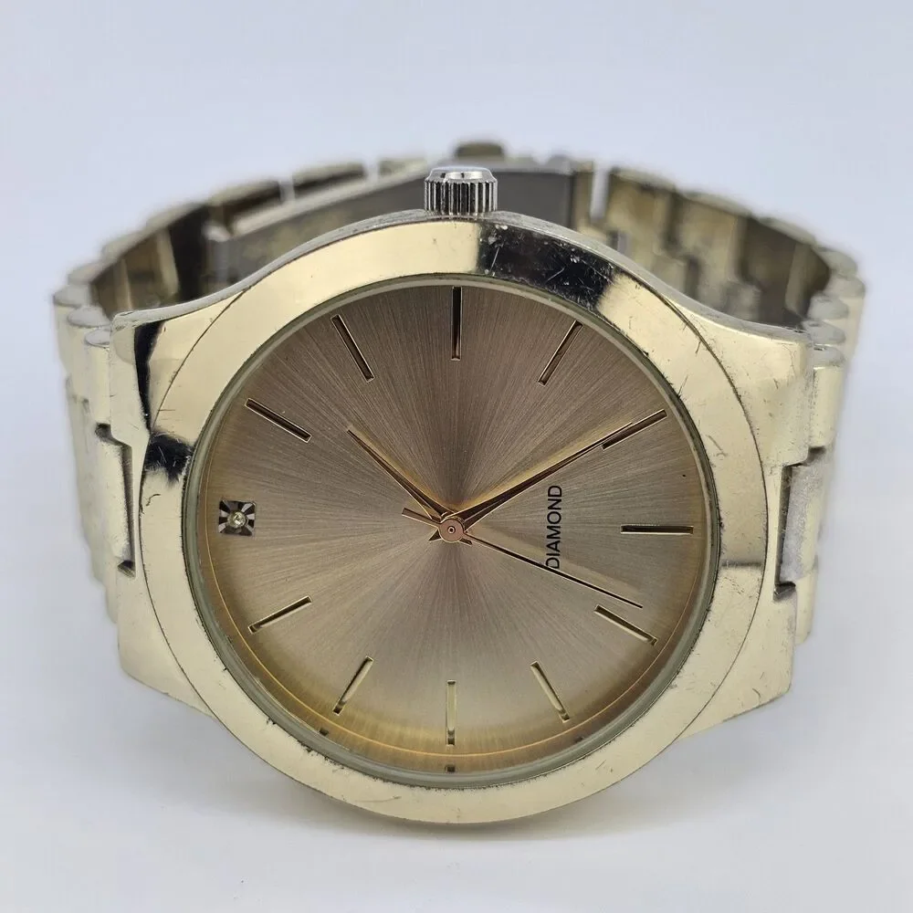 Men's Diamond Watch 44MM Large Case Gold Dial Gold Bracelet Band 7